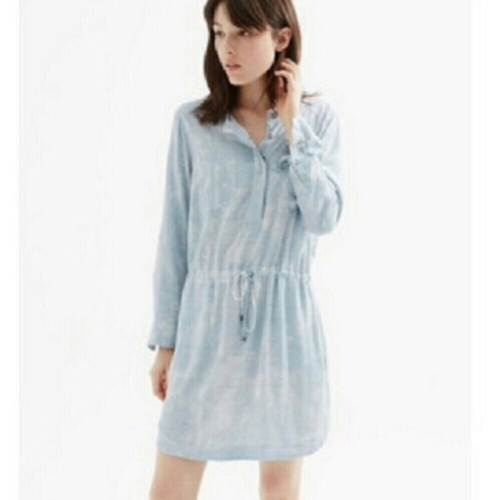 Lou & Gray Geometric Print Shirt Dress Blue White Size S